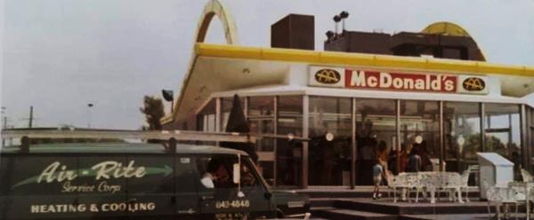 Vintage Air-Rite Service Corp. heating and cooling truck parked at a 1970s McDonald's